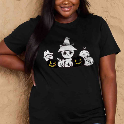 Simply Love Full Size Cat & Pumpkin Graphic Cotton T-Shirt