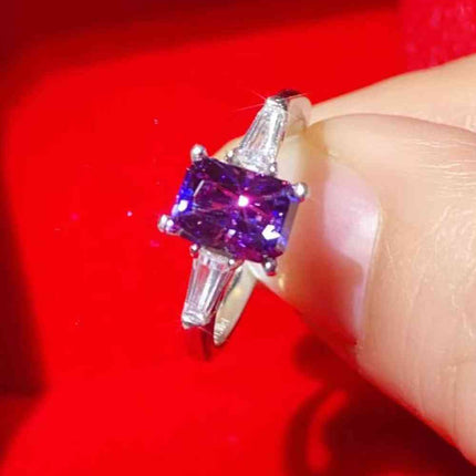 1 Carat Moissanite Platinum-Plated Rectangle Ring in Purple