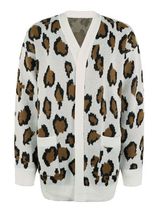Leopard Open Front Dropped Shoulder Cardigan - Vickie Lynn's
