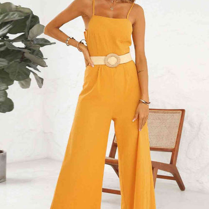 Cutout Spaghetti Strap Tie Back Wide Leg Jumpsuit