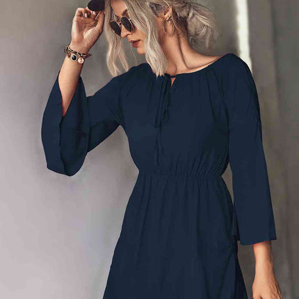 Tie Neck Flare Sleeve Mini Dress