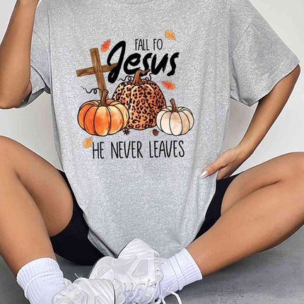 Round Neck Short Sleeve Fall Season Graphic T-Shirt