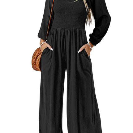 Square Neck Raglan Sleeve Jumpsuit with Pocket - Vickie Lynn's