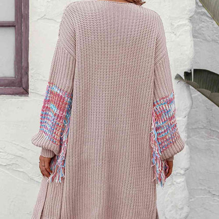 Fringe Sleeve Dropped Shoulder Cardigan