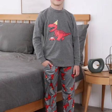 Boy's' Round Neck Cartoon Pattern Short Sleeve Shorts Cotton Pajamas Set