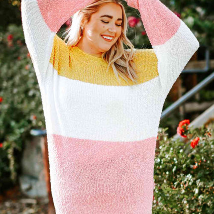 Plus Size Color Block Round Neck Sweater
