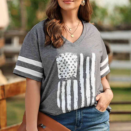 Plus Size US Flag Graphic V-Neck Tee