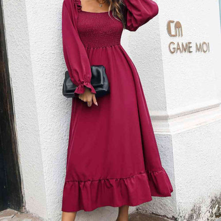 Smocked Ruffle Hem Flounce Sleeve Dress