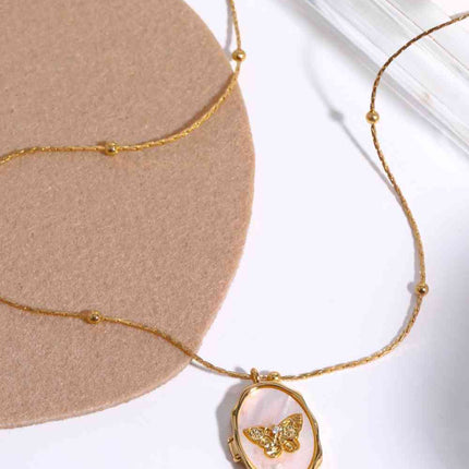 Butterfly Shell Pendant Copper Necklace