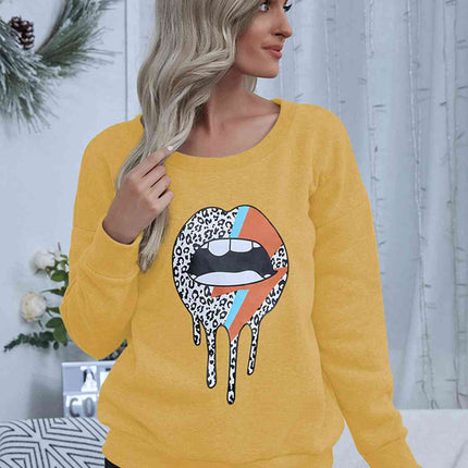 Lip Graphic Round Neck Sweatshirt