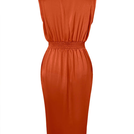 Slit Surplice Sleeveless Midi Dress