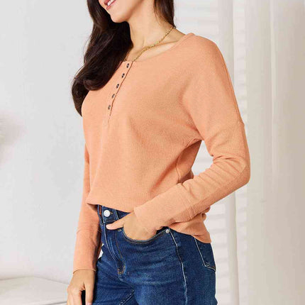 Basic Bae Half Button Long Sleeve Top - Vickie Lynn's