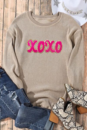 XOXO Sequin Round Neck Dropped Shoulder Sweatshirt - Vickie Lynn's