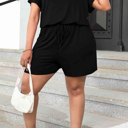 Plus Size Drawstring Waist Romper with Pockets