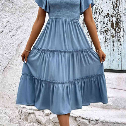 Smocked Square Neck Frill Trim Dress