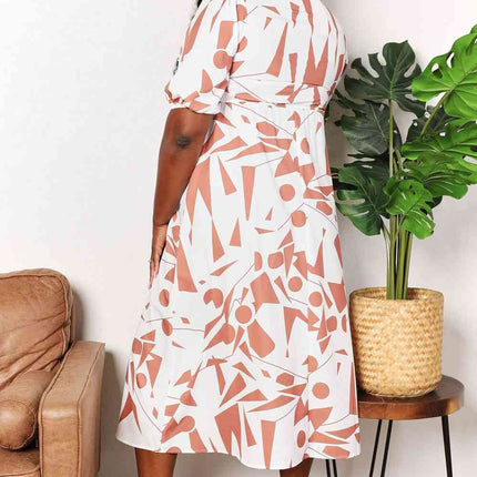 Double Take Printed Surplice Balloon Sleeve Dress - Vickie Lynn's