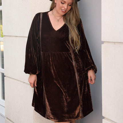 Plus Size V-Neck Balloon Sleeves Dress