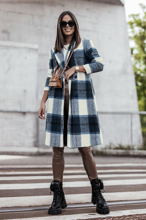 Double Take Full Size Plaid Button Up Lapel Collar Coat - Vickie Lynn's