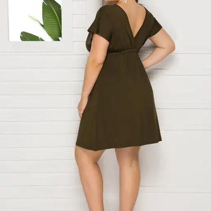 Vestido liso con escote en V profundo para mujer, talla grande 