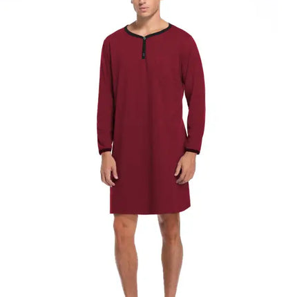 Men'S Long Sleeve Pajamas Button Henley Shirt Casual Cotton Knit Loose Fit Home Hospital