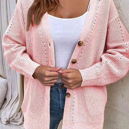V-Neck Openwork Long Sleeve Cardigan