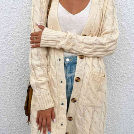 Cable-Knit Button Down Cardigan with Pockets