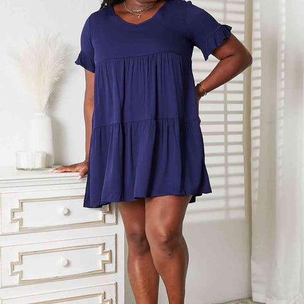 Double Take V-Neck Flounce Sleeve Tiered Dress - Vickie Lynn's