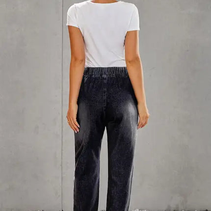 Joggers con bolsillos y cordón desgastado de ajuste relajado Vaqueros rotos 