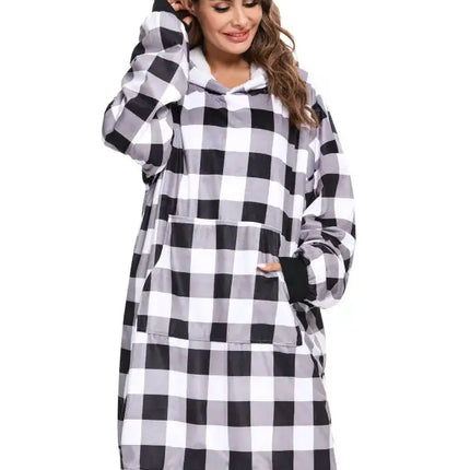 Manta perezosa con bolsillo y capucha de terciopelo de gran tamaño 