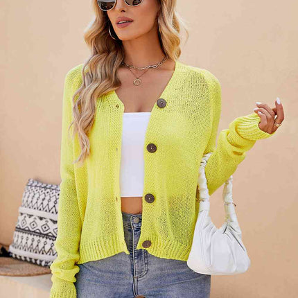 Button Up V-Neck Long Sleeve Cardigan