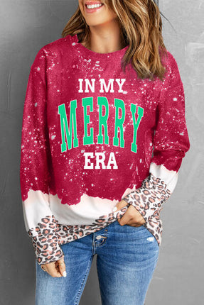 IN MY MERRY ERA Leopard Round Neck Sweatshirt