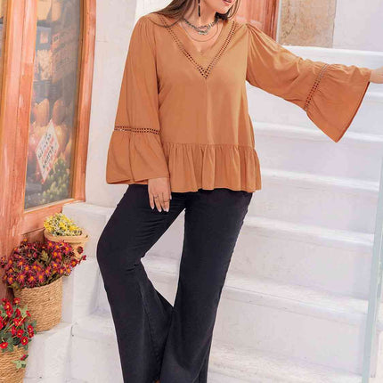 Plus Size V-Neck Peplum Blouse