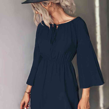 Tie Neck Flare Sleeve Mini Dress