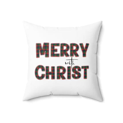 Uniquely You Throw Pillow Cover, Merry With Christ, Red And Green Plaid Christmas Holiday Pattern Print 2-Sided Print