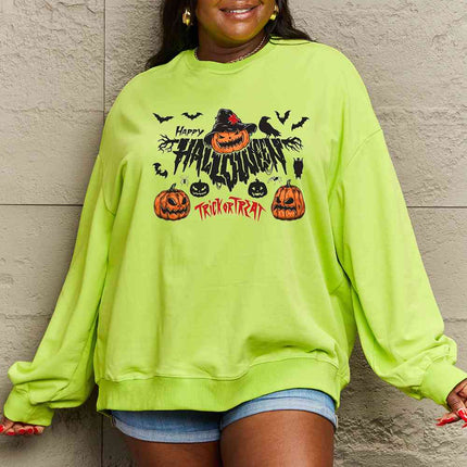 Simply Love Full Size HAPPY HALLOWEEN TRICK OR TREAT Graphic Sweatshirt