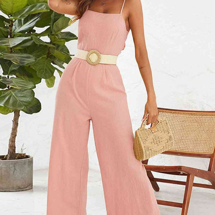 Cutout Spaghetti Strap Tie Back Wide Leg Jumpsuit