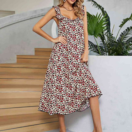 Printed Ruffled Sleeveless Midi Dress