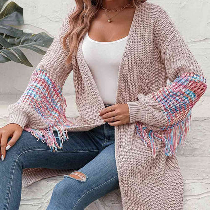 Fringe Sleeve Dropped Shoulder Cardigan