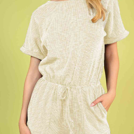 Round Neck Short Sleeve Romper with Pockets - Vickie Lynn's