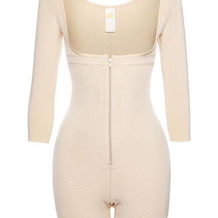 Full Size Zip Up Lace Detail Long Sleeve Shapewear