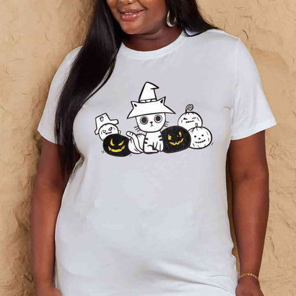 Simply Love Full Size Cat & Pumpkin Graphic Cotton T-Shirt