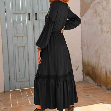 Tie Neck Balloon Sleeve Midi Dress