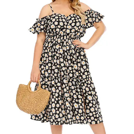 Vestido floral con hombros descubiertos y talla grande para mujer 