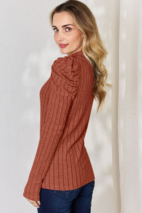 Basic Bae Full Size Ribbed Mock Neck Puff Sleeve T-Shirt - Vickie Lynn's