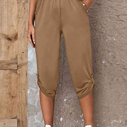 Full Size Roll-Tab Capris Pants