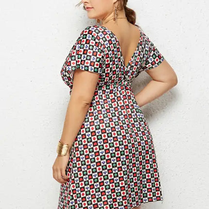 Women's Plus Size Deep V Print Dress