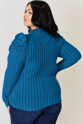 Basic Bae Full Size Ribbed Mock Neck Puff Sleeve T-Shirt - Vickie Lynn's