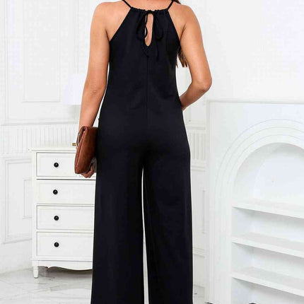 Scoop Neck Wide Leg Jumpsuit with Pockets