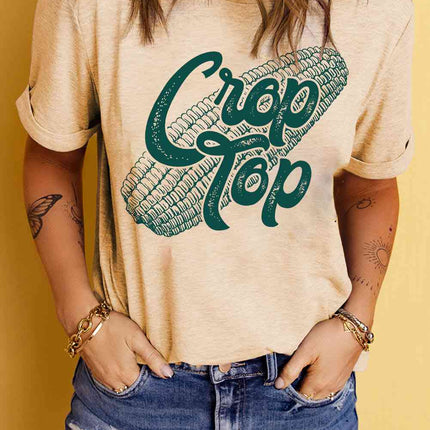 Corn Letter Graphic Cuffed Tee