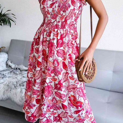 Floral Tie Shoulder Smocked Midi Dress